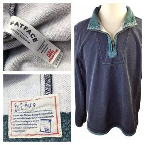 Fat Face The Airlie 1/4 Zip Sweatshirt XL Pullover Jumper UK Blue Teal Cotton